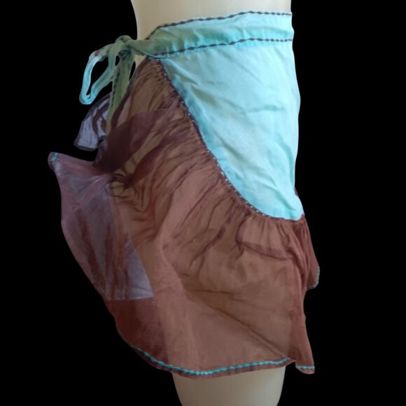 Handmade Vintage Sheer Half Apron 1950's Trad Wife Sexy Tie Waist Ruffled Mesh - Picture 2 of 5